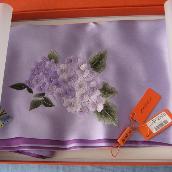 Vintage Silk Suzhou Shu Chinese Hand Embroidered Scarf, New - Picture 3 of 5